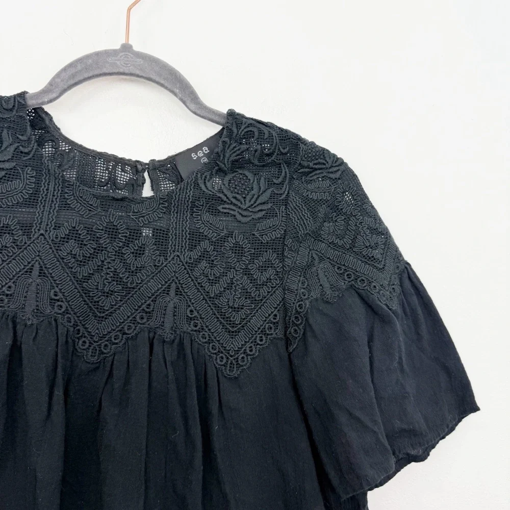 Sea XO Barneys New York Black Short Sleeve Blouse Size 6 - Picture 2 of 6